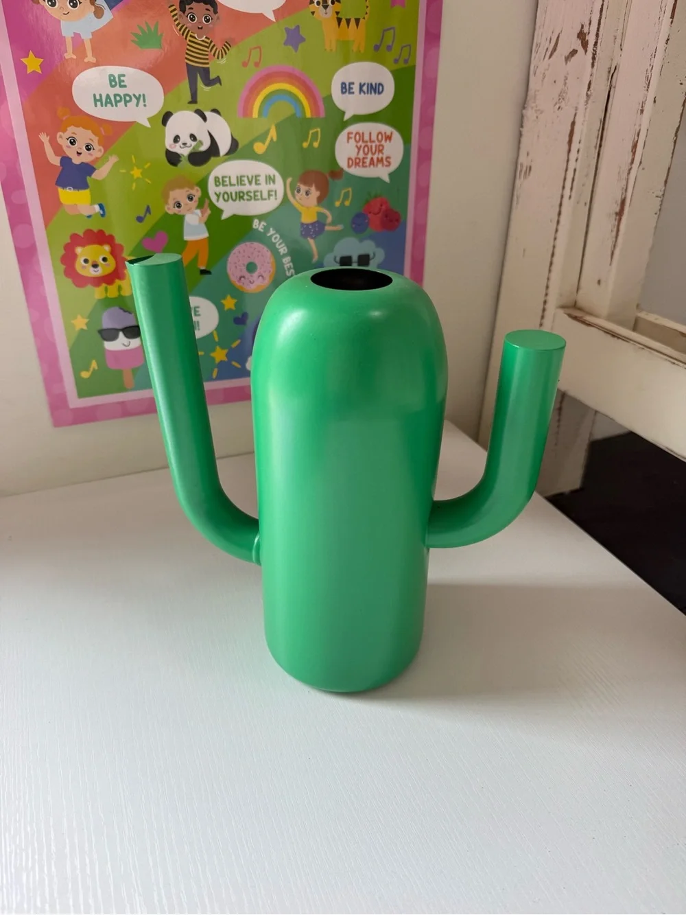 IKEA Cactus Shape Watering Can Plant Lady Vase Metal Green EUC Maximalist Decor
